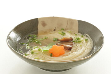 Shiitake and carrot on summer Somen flour noodles