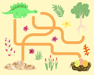 Children's maze with dinosaurs and plants