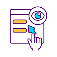 SEO analysis RGB color icon. Digital marketing strategy. Webpage visitors monitoring. Online information customization. Target audience. Search engine optimization. Isolated vector illustration