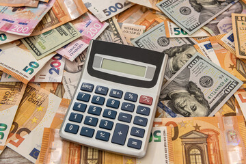 Business accounting euro hrivna dollar and calculator