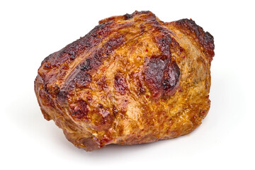 Baked pork roast, spicy glazed meat, isolated on white background. High resolution image
