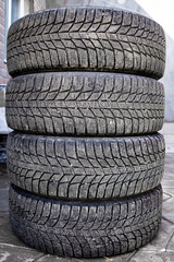 Winter tires, after use, it stands on the ground in a pile. Soft rubber for better grip.