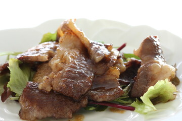 Korean food, barbecue beef sliced on white dish