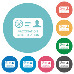 Vaccination certification flat round icons