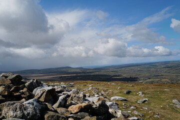 Foel Drygarn - bronze age burial stone carns, surrounded by the remains of an iron age hill fort in the Preseli Hills, Pembrokeshire.