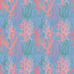 Bright seamless pattern, corals and algae.