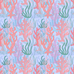 Bright seamless pattern, corals and algae.