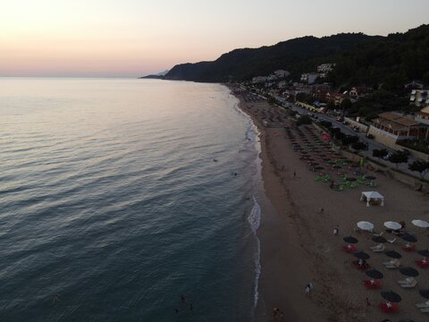 Aerial View Loutsa - Vrachos Beach Famous Tourist Destination In Preveza Epirus Greece