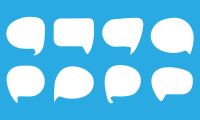 Set of speak bubble text, chatting box, message box outline cartoon vector illustration design. Balloon doodle style of thinking sign symbol on brown color background.