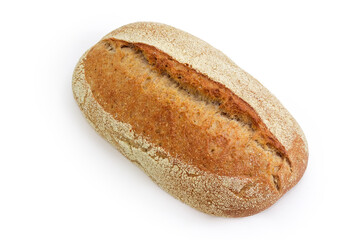 Whole wheat unleavened bread with bran on a white background