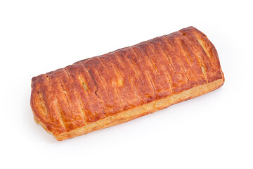 Pie with savory topping on a white background