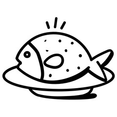 
A seafood icon, hand drawn design of fish

