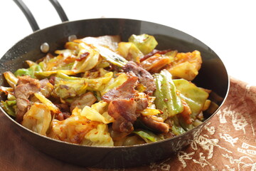 Chinese food, homemade cabbage and pork stir fried