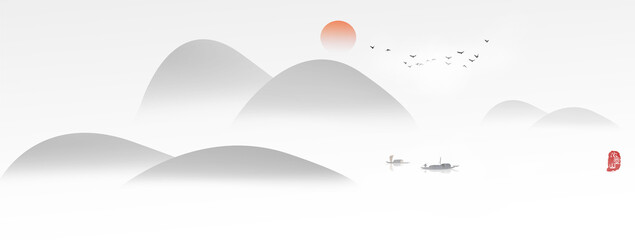 Hand painted Chinese style landscape painting