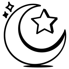 Obraz premium Crescent and star denoting islamic symbol, doodle icon