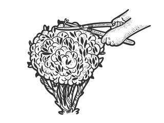 Gardener trims the bush sketch raster illustration