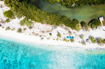 The tropical of Summer travel concept with  Aerial top view tropical island with white sand beach  background