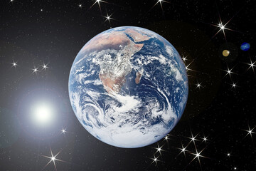 Blue earth, shot in distance. The elements of this image furnished by NASA.