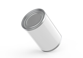 Metallic food tin can mockup template for fish, beans, meat, corns, peas and vegetables. Steel tin jar mockup for design presentation, 3d illustration
