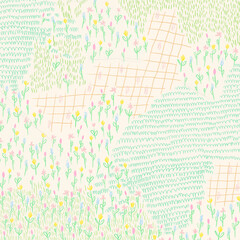 Summer flower field background monoline sketch social media post