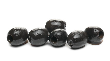 Black olives pile isolated on white background