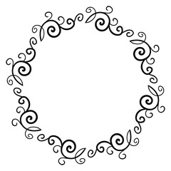Hand drawn vector frame with black curls ans swirls isolated on white background.