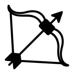 
Arrow and bow denoting sagittarius icon in glyph design 


