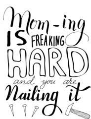 Design for Mother's day post cards, funny cards, t-shirts, mugs. Hand Drawn lettering.