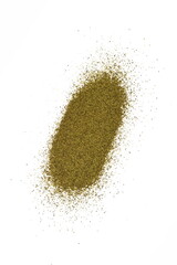 Hemp seed powder. Raw organic hemp protein powder isolated on white. 