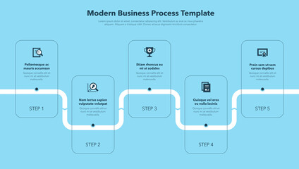 Modern business process template with 5 steps - blue version. Easy to use for your website or presentation.