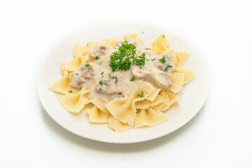 farfalle pasta with mushroom white cream sauce