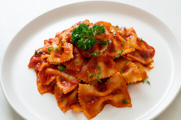 farfalle pasta in tomato sauce with parsley