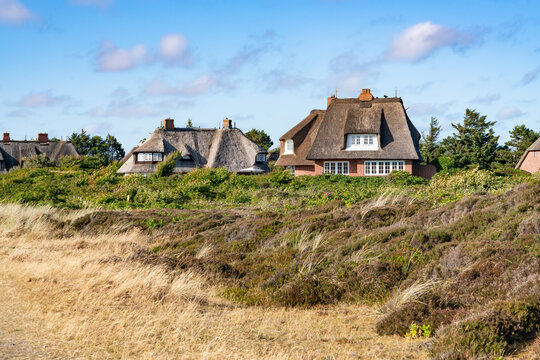 Traditional thatched roof houses on the island of Sylt, Schleswig-Holstein, Germany
