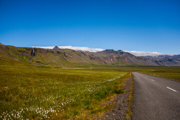 Summer landscape and road in Southern Iceland, Europe