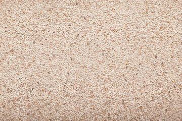 Organic Peruvian seeds chia white, dry groats, closeup. Natural food background with copy space