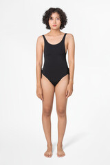 Fototapeta premium One-piece black swimsuit women&rsquo;s summer fashion with design space full body