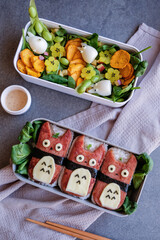 Delicious homemade Japanese meal / Musubi & Salad Bento / Made from fresh ingredients, packed in bento boxes ideal for working people, outings, travelling and picnics