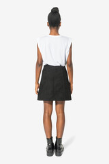 White women&rsquo;s t-shirt with design space and black skirt casual fashion