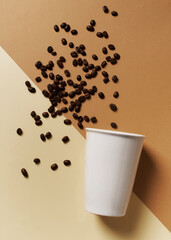 Mug or cup of coffe to go porcelain on brown background