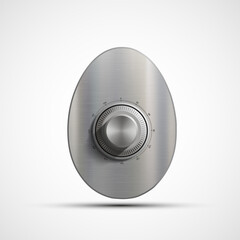 Metal safe in the shape of an egg with a combination lock.