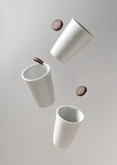 Mug or cup of coffe to go porcelain on white background