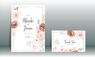  Beautiful hand drawn brown floral wedding invitation card design