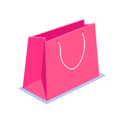 Red gift bag. Beautiful paper shopping bag. Vector illustration in isometric style. Isolated on white background.