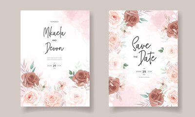  Beautiful hand drawn brown floral wedding invitation card design