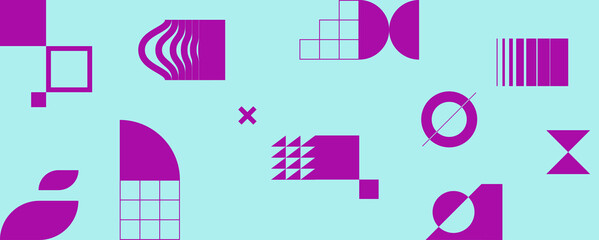 Minimalistic poster with geometric shapes. Modern abstract background. Trendy vector graphic elements.