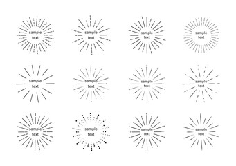 あしらい　太陽線　集中線　太陽光　点線　円形　サンバースト　見出し　フレーム　イラスト　セット