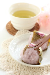 Japanese spring confectionery, cherry blossom sticky rice ball