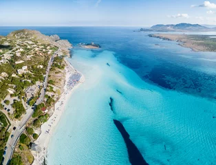 Papier Peint photo Plage de La Pelosa, Sardaigne, Italie Mediterranean beach La Pelosa, Stintino, Sardinia island, Italy.Aerial view