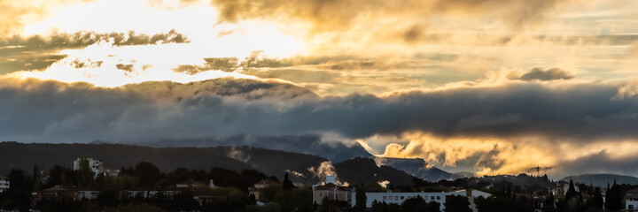 sunrise on the Sainte Victoire mountain in the clouds