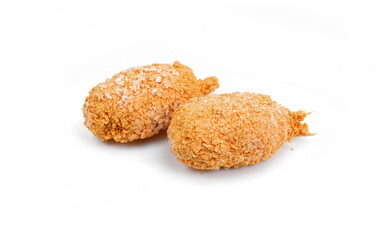 Frozen breaded surimi crab claws  isolated on white. Frozen food.